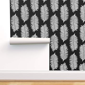 Peel And Stick Removable Wallpaper Black White Fern Leaf Silhouettes And Ferns Leaves By Mtothefifthpower 12in X 24in Woven Textured Peel And Stick Removable Wallpaper Test Swatch Amazon Com amazon com