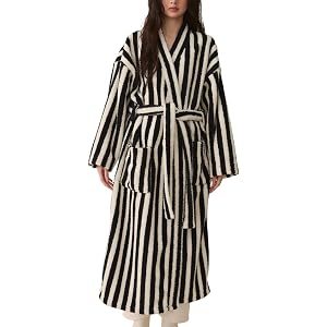 Yimoon Women Striped Robe Long Fluffy Cozy Plush Bathrobe | Fuzzy Robe, Warm Bath Robe, Thick Housecoats, Color Block, Winter