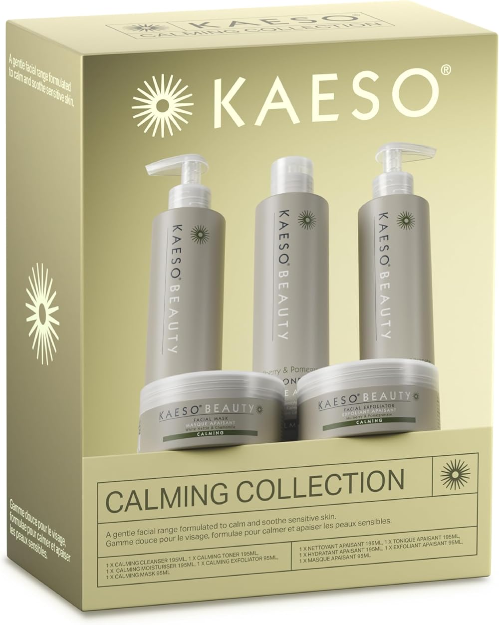 Kaeso Calming Facial Collection Kit for Sensitive Skin - Mask, Cleanser, Toner,