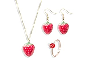 FRODETE Strawberry Jewelry Set Strawberry necklace Earring for Women Big Strawberry Jewelry Fun Red Strawberry Earrings Cute Fruit Dangle Necklace Strawberry Jewelry