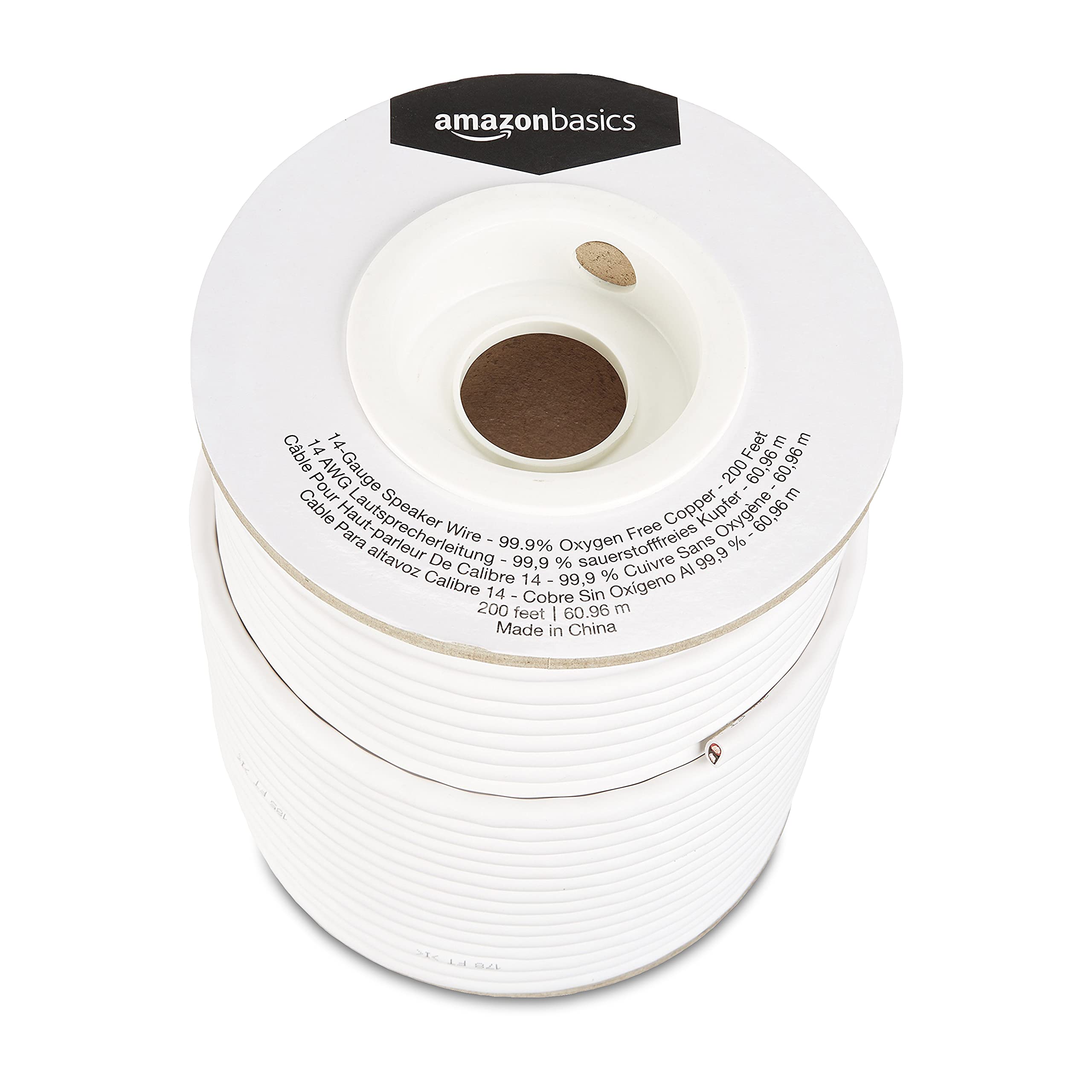 Amazon Basics 14-Gauge Audio Speaker Wire Cable - 99.9% Oxygen-Free Copper, 200-foot, White