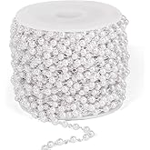 33 Feet Silver Pearl Beads Chains Roll, 3mm Faux Pearls Beaded Silver Plated Brass Cable Link Chain Spool Bulk for Jewelry Making DIY Craft