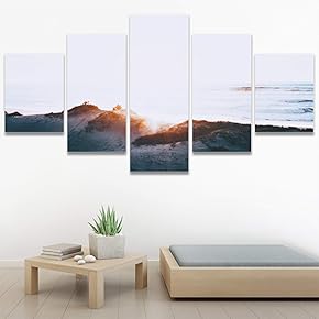 SIGNWIN 5 Panel Canvas Wall Art Blue Sunset...