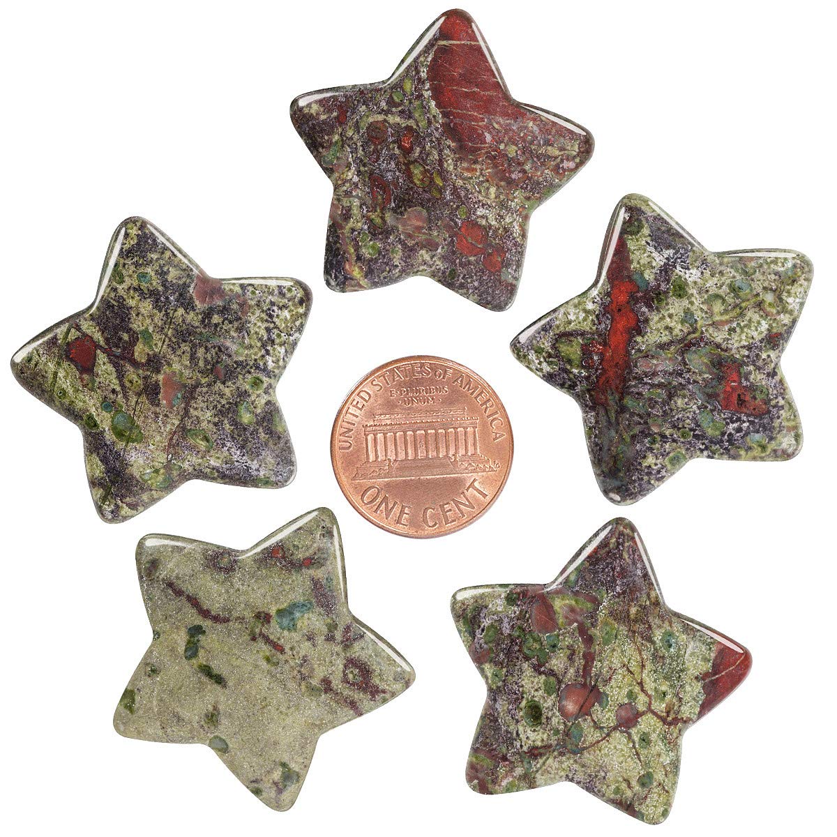 mookaitedecor Set of 5 Star Shape Healing Crystal Pocket Palm Stones, Polished Worry Stone for Reiki Chakra Balancing, Jewelry Making, Home Decoration, Dragon Blood stone