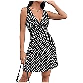 RoseSeek Women's Polka Dots V Neck Tank Dress Sleeveless Summer A Line Dresses Sexy Mini Dress