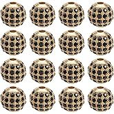 PONABEADIY 8MM 20Pcs Gold Zirconia Cubic Beads with Holes Round Rhinestone Sparkle Disco Ball Crystal Alloy Loose Charm Bead Bulk for Jewelry Making Earrings Bracelets Necklaces DIY Crafts Supply