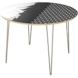 Poppy Round Dining Table - Starlight Abstraction Surface/Silver Hairpin Base (Natural Finish) - Made in The US - Custom Made