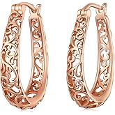 BISAER Gold Plated Filigree Hoop Earrings, 925 Sterling Silver Vintage Vine Earrings For Women Original Design Hypoallergenic Ear Jewelry Gift