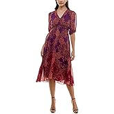 Maison Tara Womens V-Neck Chiffon Smocked Empire Midi Dress