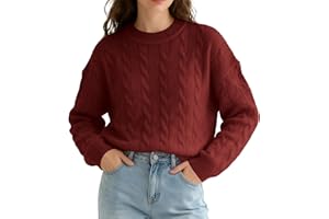 Ammiko Womens Sweaters Fall 2025 Chunky Cable Knit Long Sleeve Sweater Ribbed Crewneck Pullover Loose Jumper Tops