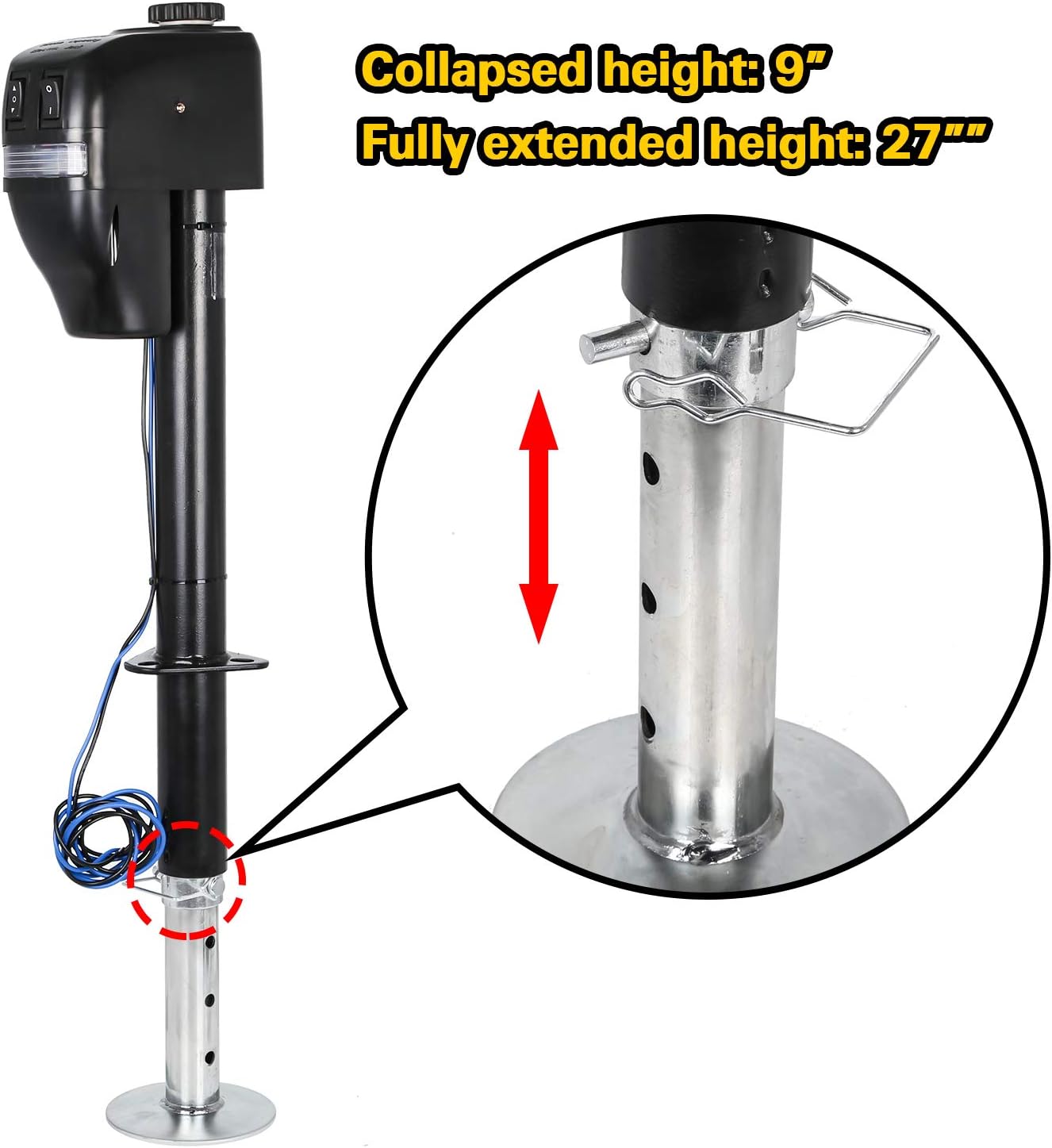 Weize Power Tongue Jack, 3500 Lb. Heavy Duty Electric Trailer Jack with Drop Leg, 23-5/8" Lift, 12V DC: Automotive
