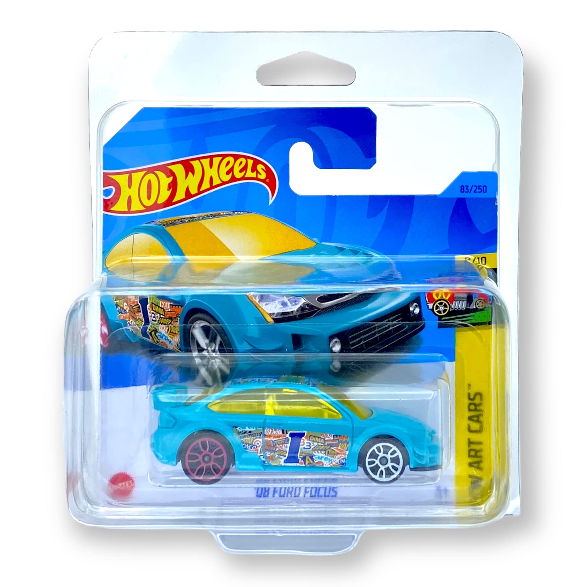 Hot Wheels '08 Ford Focus (Turquoise) 8/10 HW Art Cars 2023-83/250 (Short Card) - COMES IN A KLAS CAR KEEPER PROTECTIVE COLLECTORS CASE - HKH51