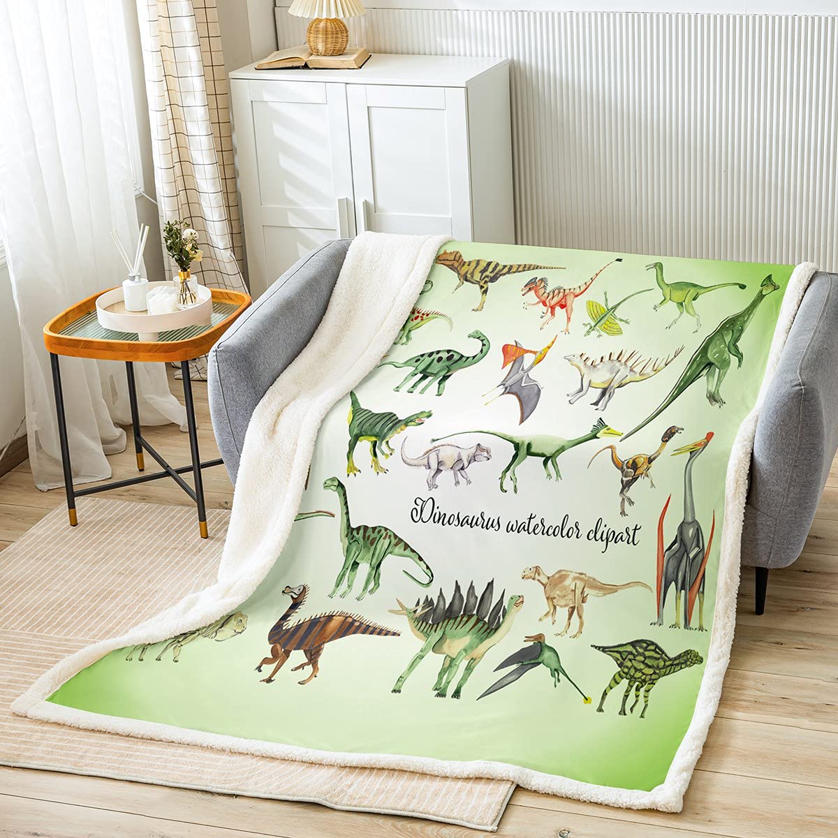 Dinosaur Throw Blanket Jungle Dinosaurs Printed Fleece Sherpa Blanket Kids Boys Cartoon Dino Soft Cozy Microfiber Plush Blanket Safari Wild Animal Fuzzy Blanket for Sofa Bed, Single 50x60 Inch
