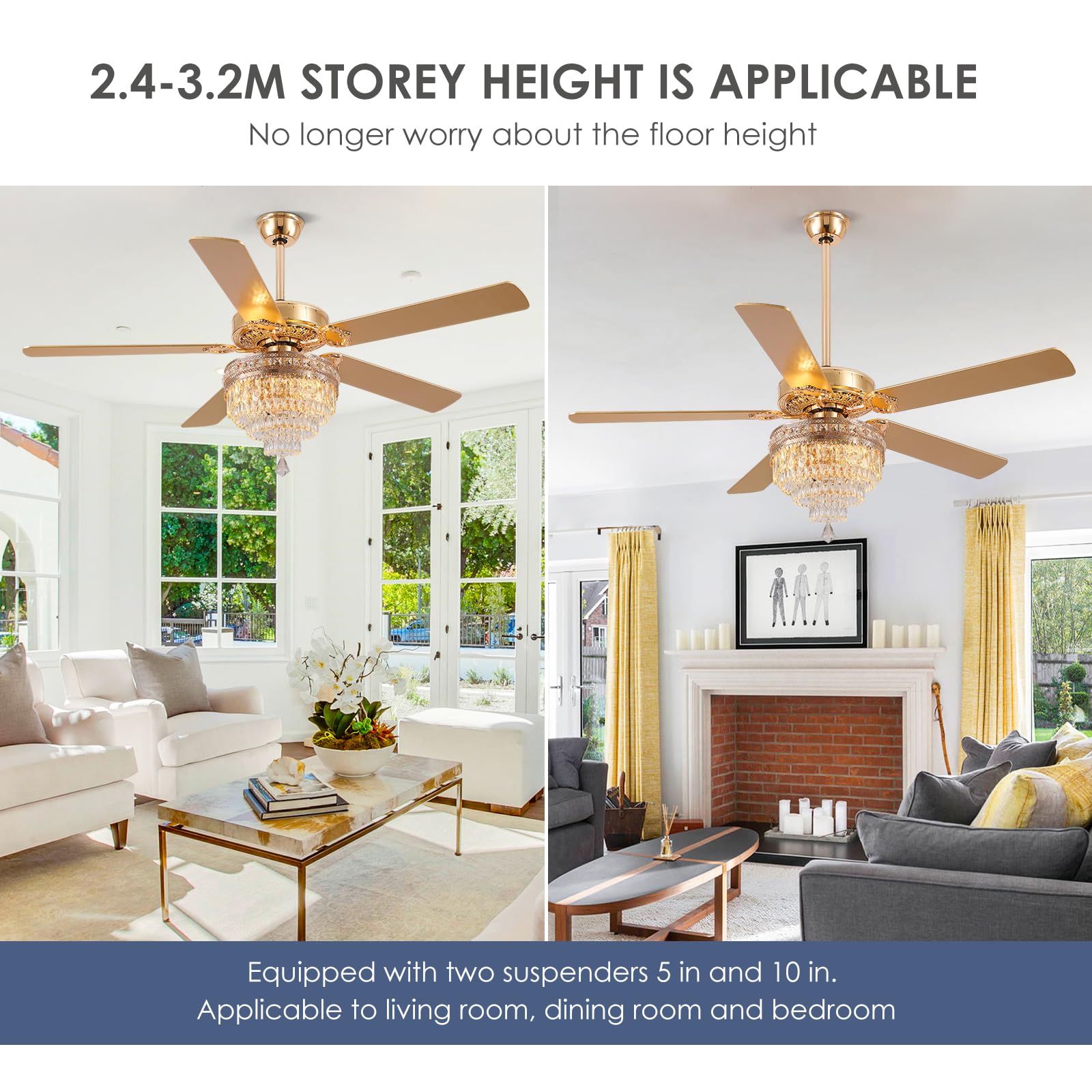 Asyko Crystal Ceiling Fan Fandelier with Lights - 62