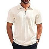 Runcati Mens Quarter Zip Polo Shirts Knit Textured Casual Short Sleeve Shirt Lightweight Golf Tops