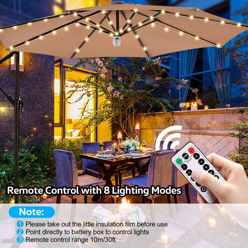 QQB Patio Umbrella Light 8 Brightness Modes Waterproof Outdoor Umbrella