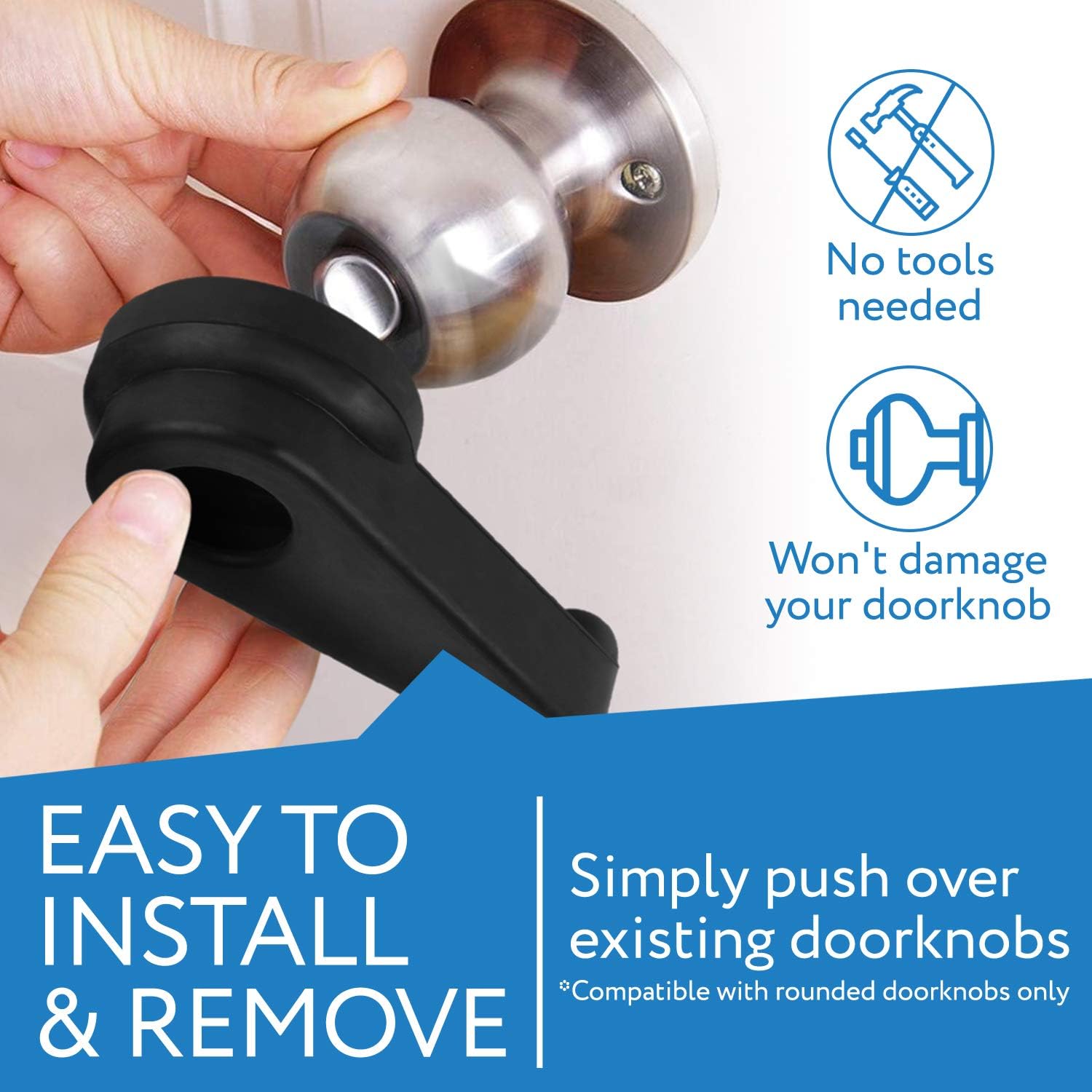 Two Pack Door Handle Extension, Soft Rubberized Doorknob Extension, Converts Knob Style Doors to Handles for Easy Accessibility for Elderly, Disabled, Children, Fits Door Knobs 2" to 2.5": Health & Personal Care