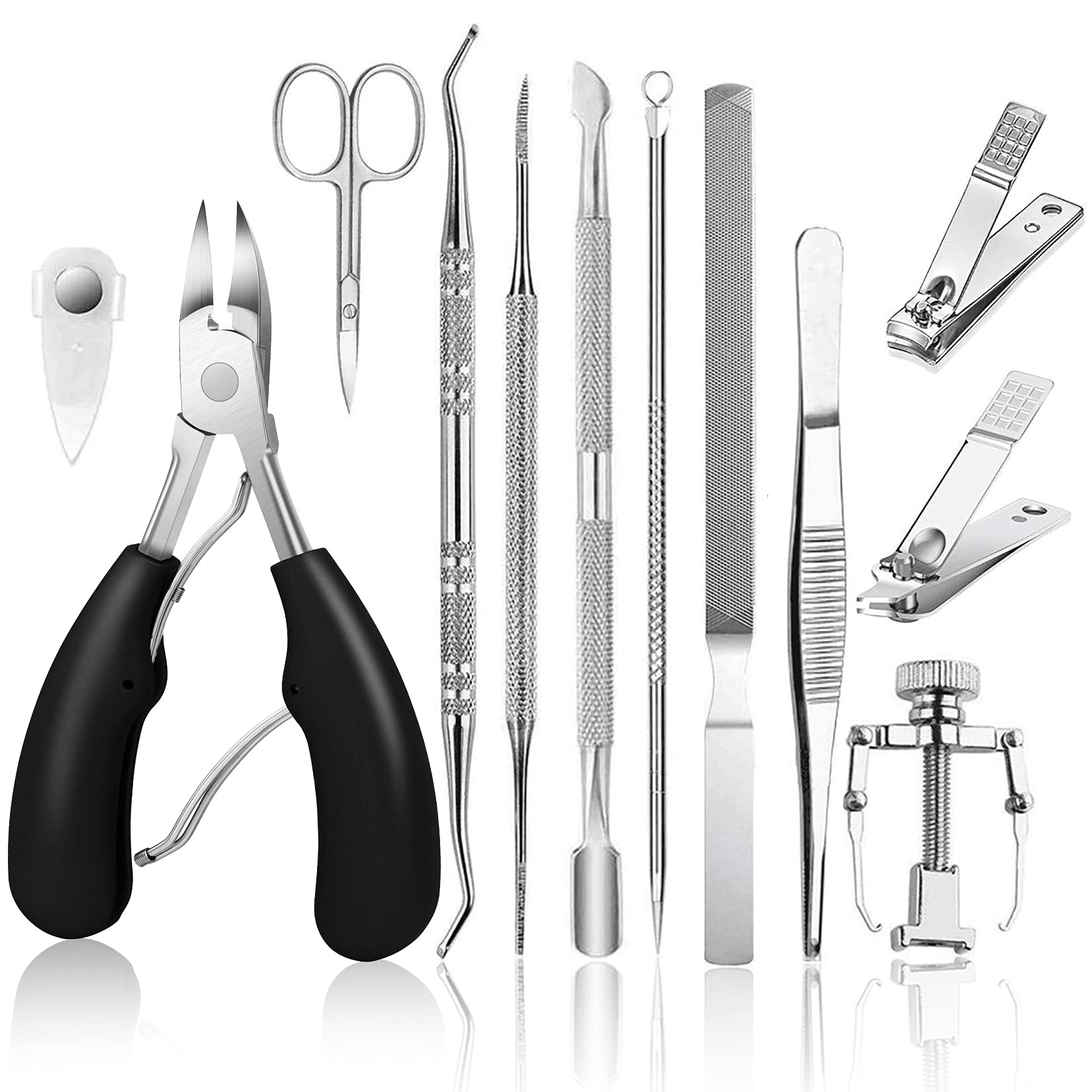 Photo 1 of JTIEO 12PCS Toenail Clippers Podiatrist Toenail Clippers Toe Nail Kit Thick Toenail Clippers Ingrown Toenail Tool Kit Toenail Clippers for Seniors Thick Toenails Nail Clippers (Black)