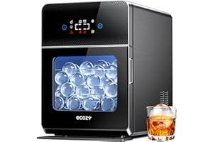 ecozy 2" Clear Ice Ball Maker with CrystalFlux Technology, 4 pcs in 40 Mins, 144 pcs/Day, Sphere Ice Maker with Enhanced Insulation, Automatic Water Supply, Self-Cleaning for Whiskey & Bourbon