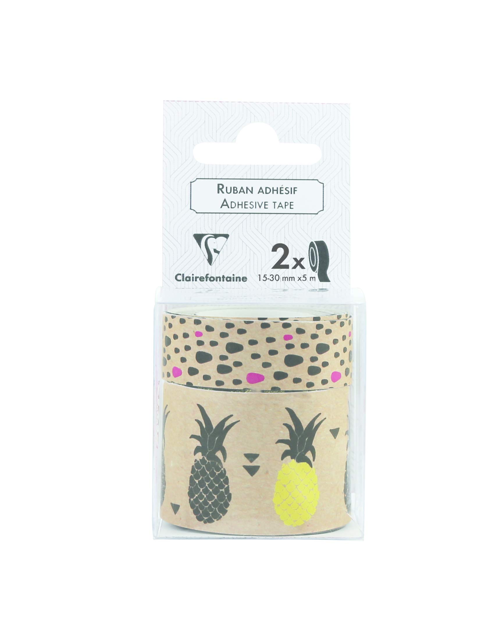 Clairefontaine - Ref 211439C - Authentic Fruits Adhesive Tape (Pack of 2 Tapes) - 15mm / 30mm x 5m Length - Suitable for Wrapping Gifts, Decoration & Crafting