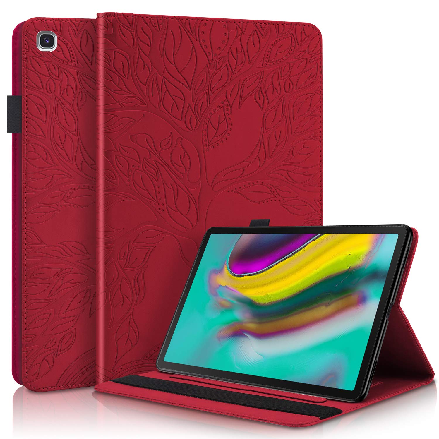 Aswant Samsung Tab S5e 10.5" Case PU Leather Embossed Tree Desgin Wallet Folio Flip Cover Card Slot Pen Holder Tablet Case for Samsung Galaxy Tab S5e 2019 10.5 Inch SM-T720 / SM-T725 - Red