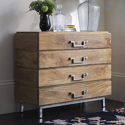 JAIPURWOOD Solid Wood Chest of Drawers with Stainless Steel Legs Natural Finish