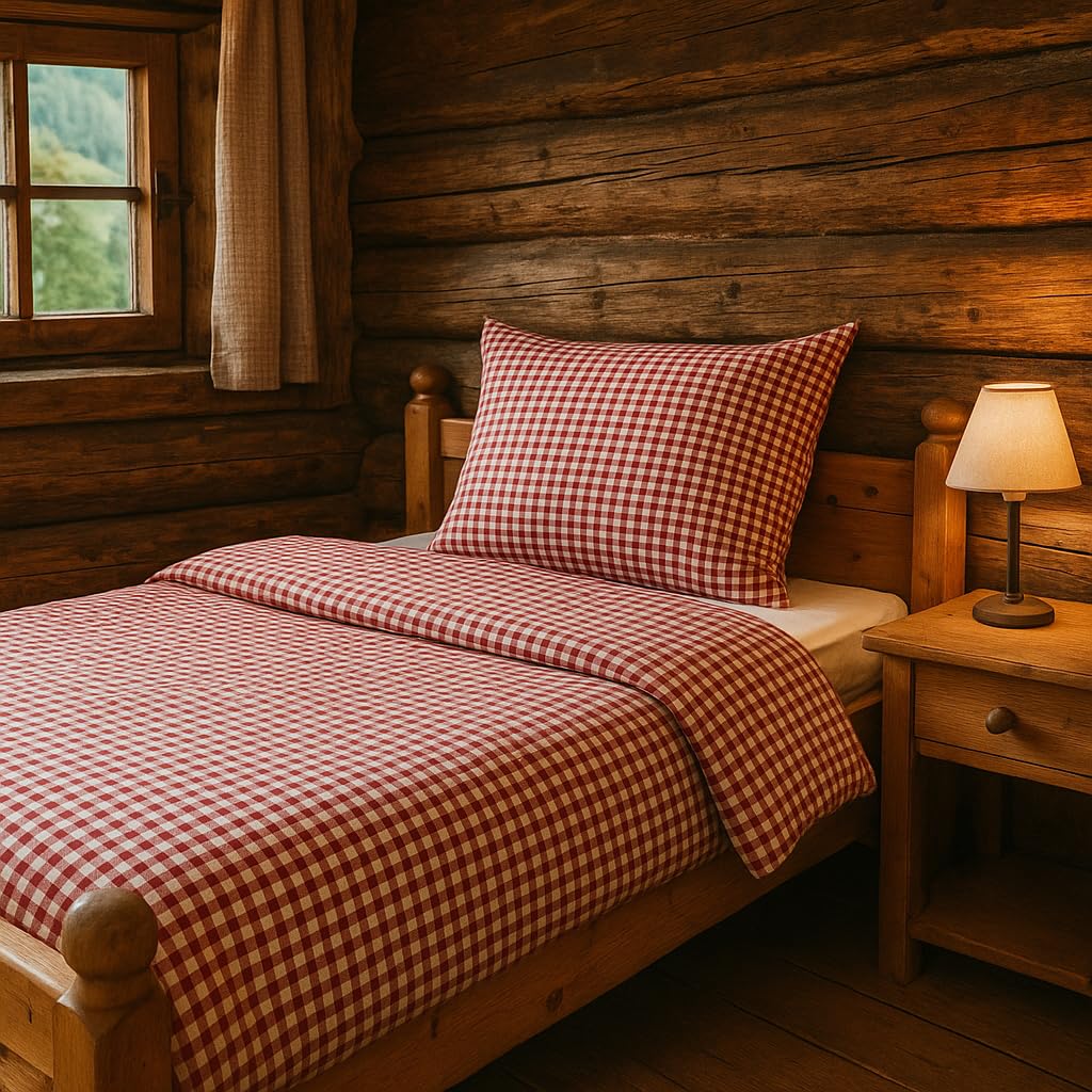 TextilDepot24 Country House Bed Linen Red Checked with Hotel (Set 135 x 200 cm + 80 x 40 cm)