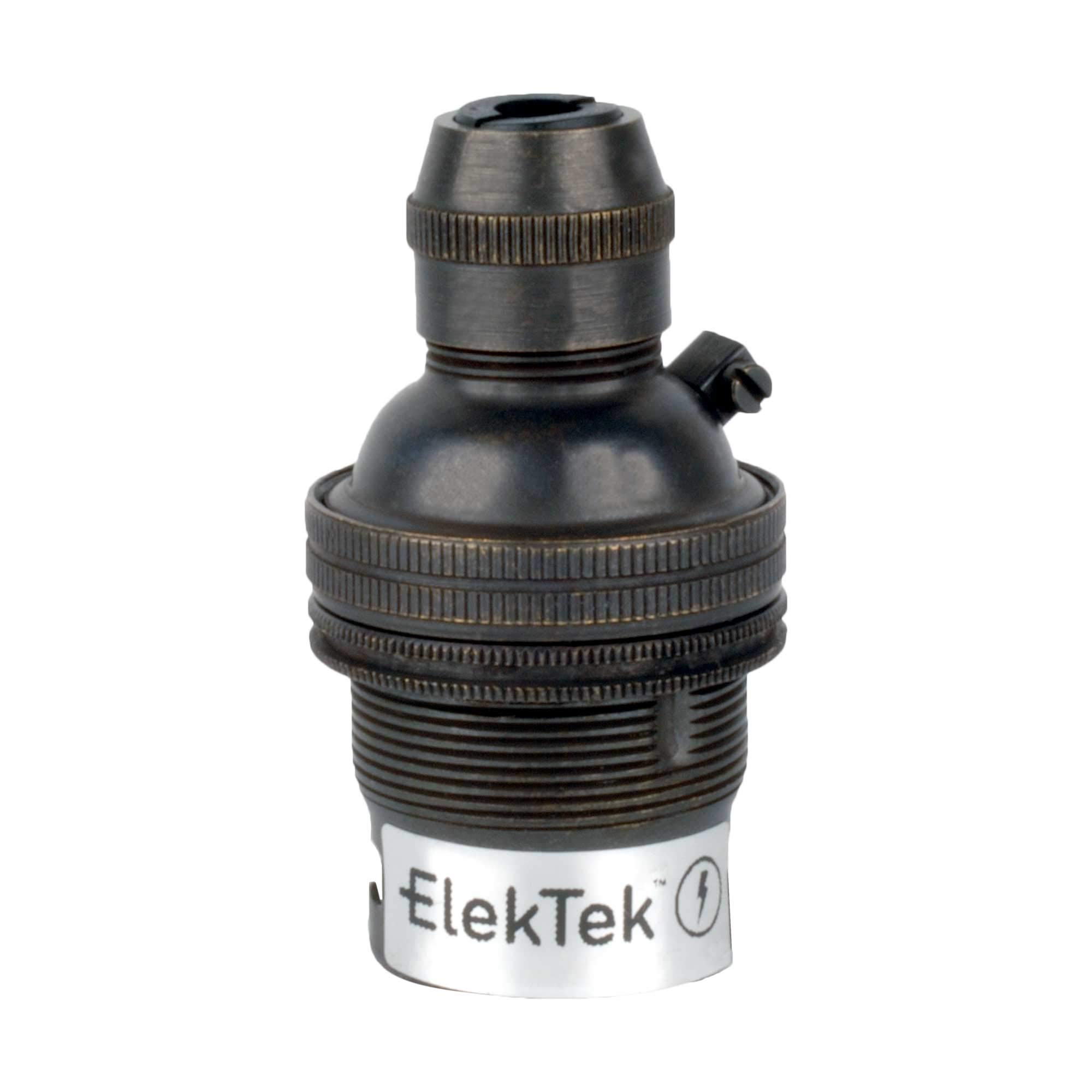 ElekTek B22 BC Bayonet Bronze Cord Grip Ceiling Pendant Unswitched Lamp Light Bulb Holder with Shade Ring - For use with Ceiling Rose and Lighting Flex (7mm Max. Dia.) - Made in UK