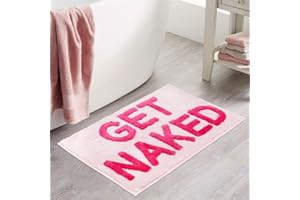 Zeeinx Get Naked Bath Mat Cute Bathroom Rugs Non Slip Microfiber Bath Rugs Funny Bathroom Decor Machine Washable Pink Bath mat for Tub and Shower,16”x24”