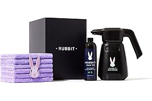 Rubbit Electric Plus Kit, Waterless Car Wash Kit, Rechargeable Electric Sprayer, Foam 2.0 Solution, 6 Reusable Microfiber Towels, & Air Freshener, Car Cleaning Supplies, 9 Piece Auto Cleaning Kit