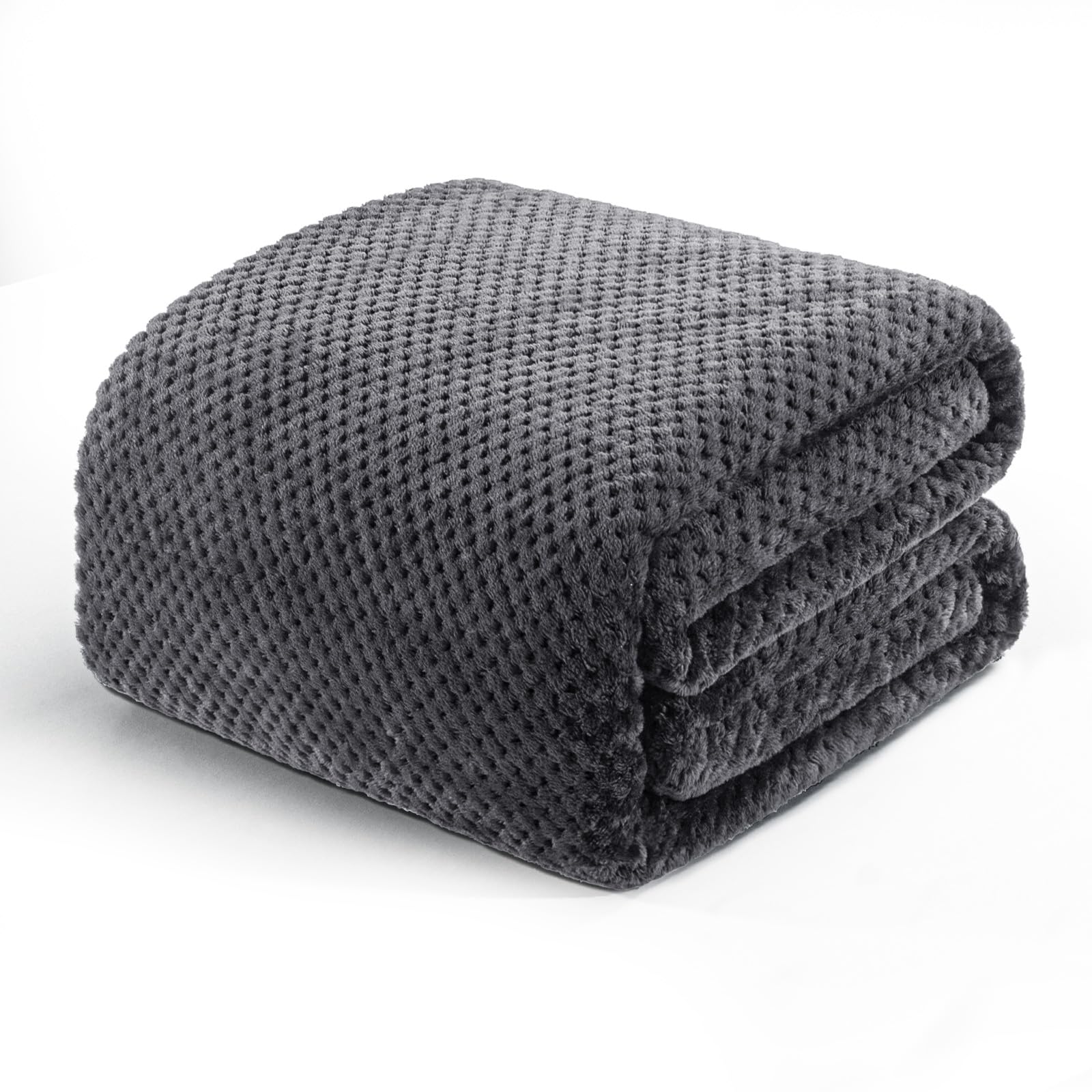 Exclusivo Mezcla Fleece Bed Blanket Queen Size, Super Soft and Warm Blankets for Couch, Sofa and Bed Waffle Textured, Cozy, Fuzzy and Lightweight, Dark Grey, 230x230 CM