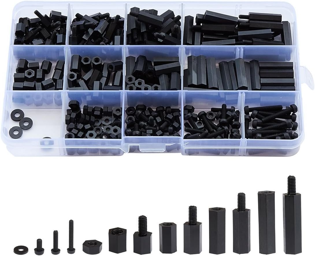 Litorange 320PCS M2 Male Female Nylon Hex Spacer Standoff Screw Nut Assorted Assortment Kit (Black), Nylon M2 320 PCS
