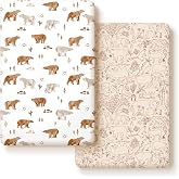 Stretchy Ultra Soft Jersey Knit Pack n Play Sheets Set 2 Pack, Portable/Mini Crib Sheets for Boys and Girls, Universal Fit for Pack N Plays Safe and Snug, Stylish Playard Sheets of Cute Animals Print
