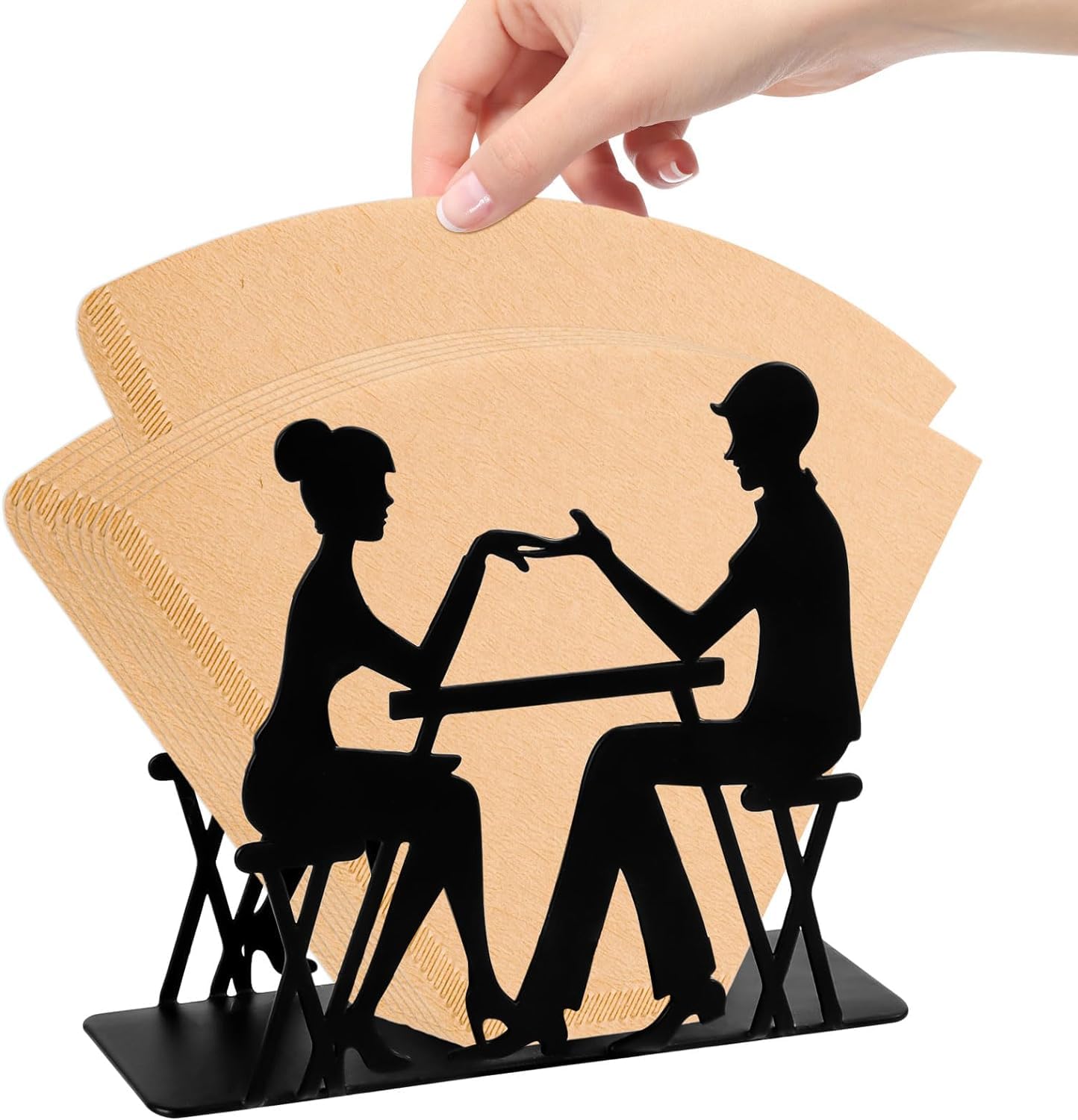 Napkin Holder Black Valentine's Day Decoration, RUNEAY Coffee Filter Holder Black Stainless Steel Filter Bag Holder Hollow Coffee Filter Holder Napkin Holder for Table Decoration/Living Room/Dining