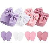 Newborn Baby Hats and Mittens Set Infant Bow Beanie Cap Toddler Gloves Newborn Hospital Hats for Baby Boy Girl 0-6 Months