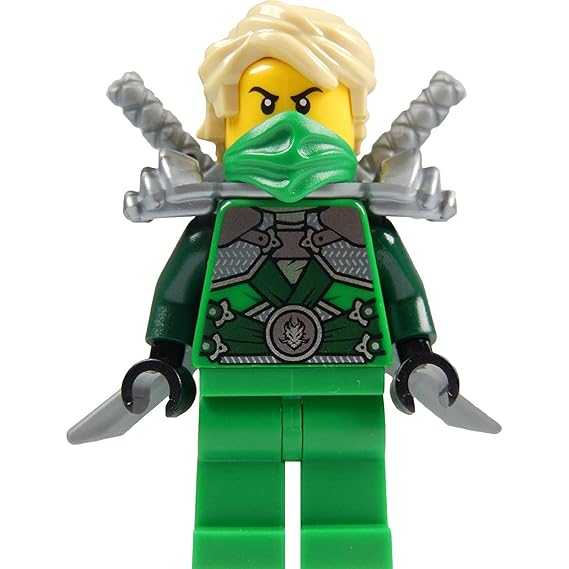 LEGO Ninjago: Minifigur Lloyd Garmadon (grüner Ninja) mit Schulterrüstung und zwei Katanas (Schwerter)