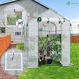 VOUNOT Walk In Greenhouse with Shelves 143x143x195cm White view 2