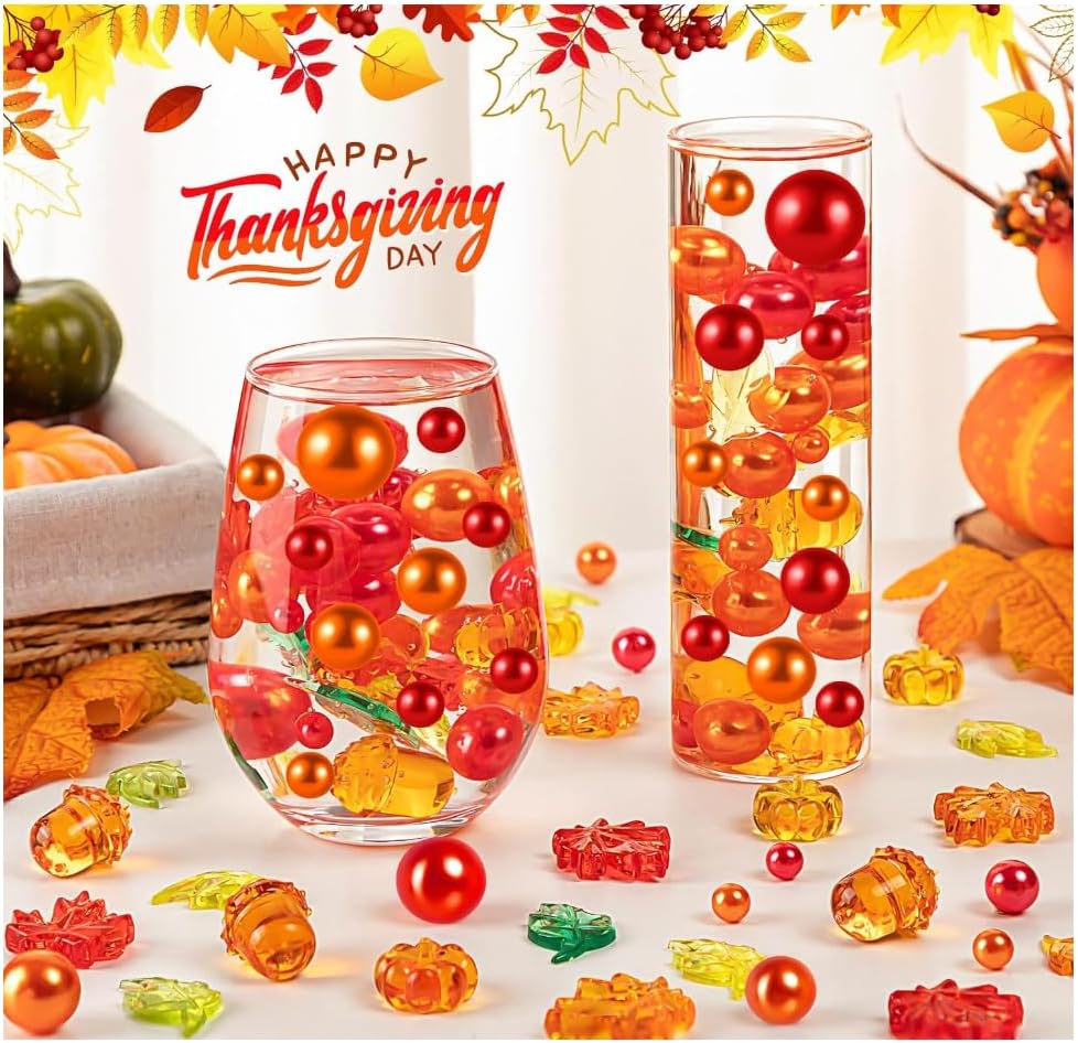 Vase Fillers - 120Pcs Thanksgiving Vase Filler Fall Floating Faux Pearls for Vase Filler Water Beads for Vases for Thanksgiving Halloween Fall Table Party