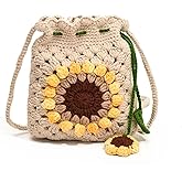 Zawasstu Crochet Crossbody Purse Sunflower Phone Bag Handbag Handmade Knitted Wallet Woven Shoulder Bag for Women Girl