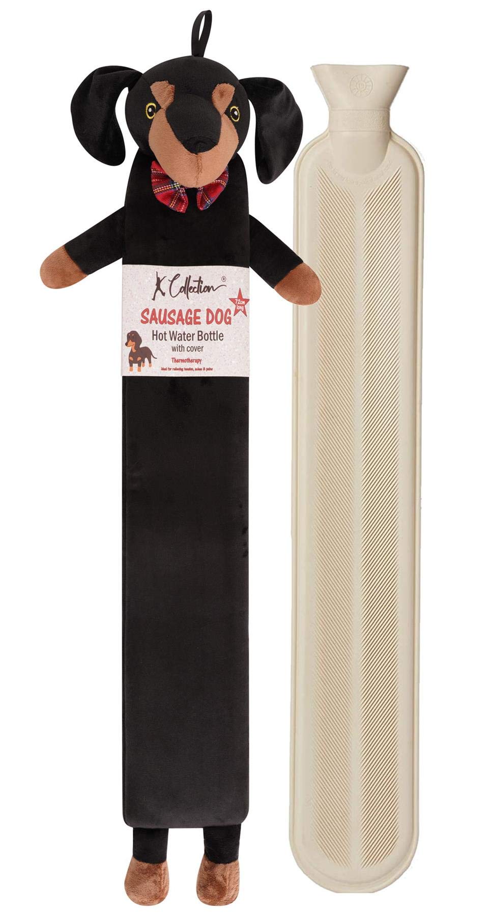 Extra Long Hot Water Bottle โ Super Soft Novelty Plush Cover โ Natural Rubber 2L Capacity โ 72cm Long โ Perfect for Pain Relief on Aches or Injuries (Sausage Dog)