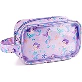 Vipdeal Kids Toiletry Bag for Girls, Travel Clear Toiletry Bag for Little Young Girls Cosmetic Bag Makeup Bag Waterproof Hanging Toddler Wash Bag, Purple Mermaid