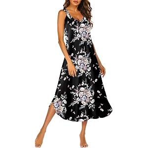 Ekouaer Womens Sleeveless Nightgown Full Slip Nightshirt Long Nightwear | Tank House Dress Full Length Nightshhirt Maxi Sleep