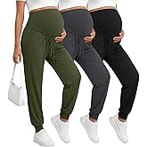 Sweetyweee 3 Pack Women's Maternity Pants Over Belly Pregnancy Lounge Pants Loose Drawstring Maternity Joggers with Pockets