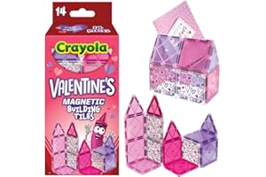 CreateOn Crayola Magnetic Tiles, Building Set for Kids, Magnetic Toy, Travel Toys, Classroom Sensory Toy Blocks, STEM & Montessori Tools for Boys & Girls Ages 3+, 14-Piece Set (Valentines Day)