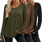 Velvelhall 3 Pack Women's Long Sleeve Tunic Tops with Thumb Holes Cotton Scoop Neck T-Shirts Casual Loose Basic Tee Blouses