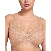 HSIA Minimizer Bras for Women Full Coverage, Unlined Lace Sexy Plus Size Underwire Bra for Large Breasts Holiday Edition Light Beige