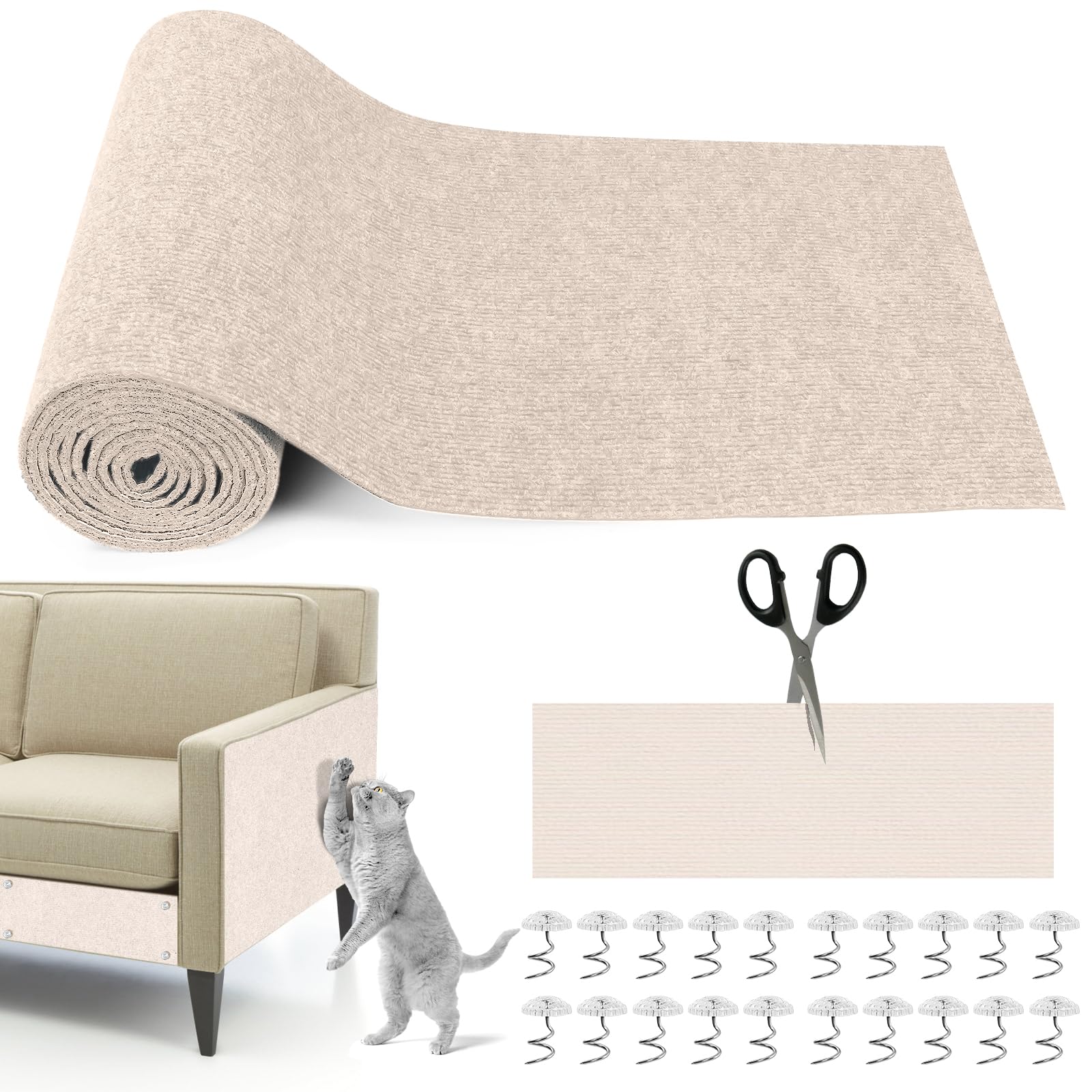 Photo 1 of **MISSING SCREWS**Cat Scratching Mat, 118" x 15.8" Self-Adhesive Trimmable Cat Scratching Carpet Mat with 20 Screws, DIY Cat Scratchers Furniture Protector for Indoor Cats, Couch, Wall and Cat Tree Shelves