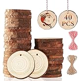 Artmag Natural Wood Slices 40pcs 2"-2.4" Unfinished DIY Crafts Predrilled with Hole Round Wooden Circles for Arts Rustic Wood Slices Christmas Ornaments Decor