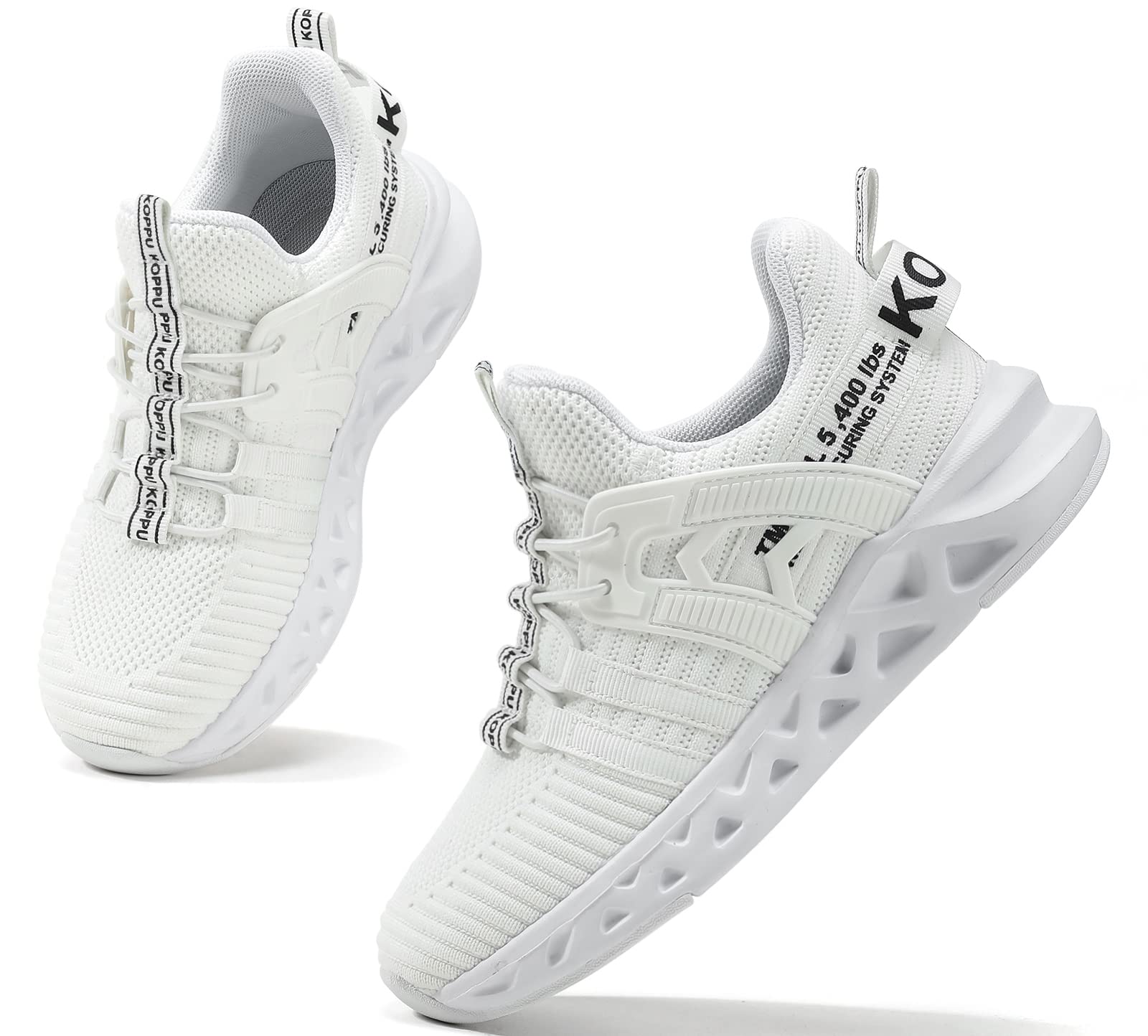 Photo 1 of koppu Boys Girls Shoes Non-Slip Tennis Shoes Fashion Lightweight Breathable Kids Sneakers for Little Kids/Big Kids(White 3)