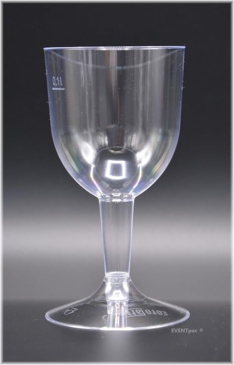 60 Weingläser 0,1 l edle Ausführung / glasklar zweiteilig mit Füllstrich Plastik Einweg Weinbecher Wein Glas Gläser / von EVE